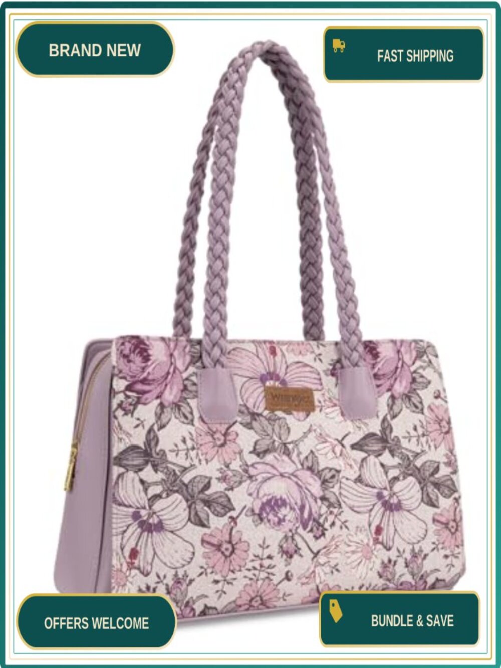 Wrangler Floral Print Braided Satchel Tote Purse PU Leather Western